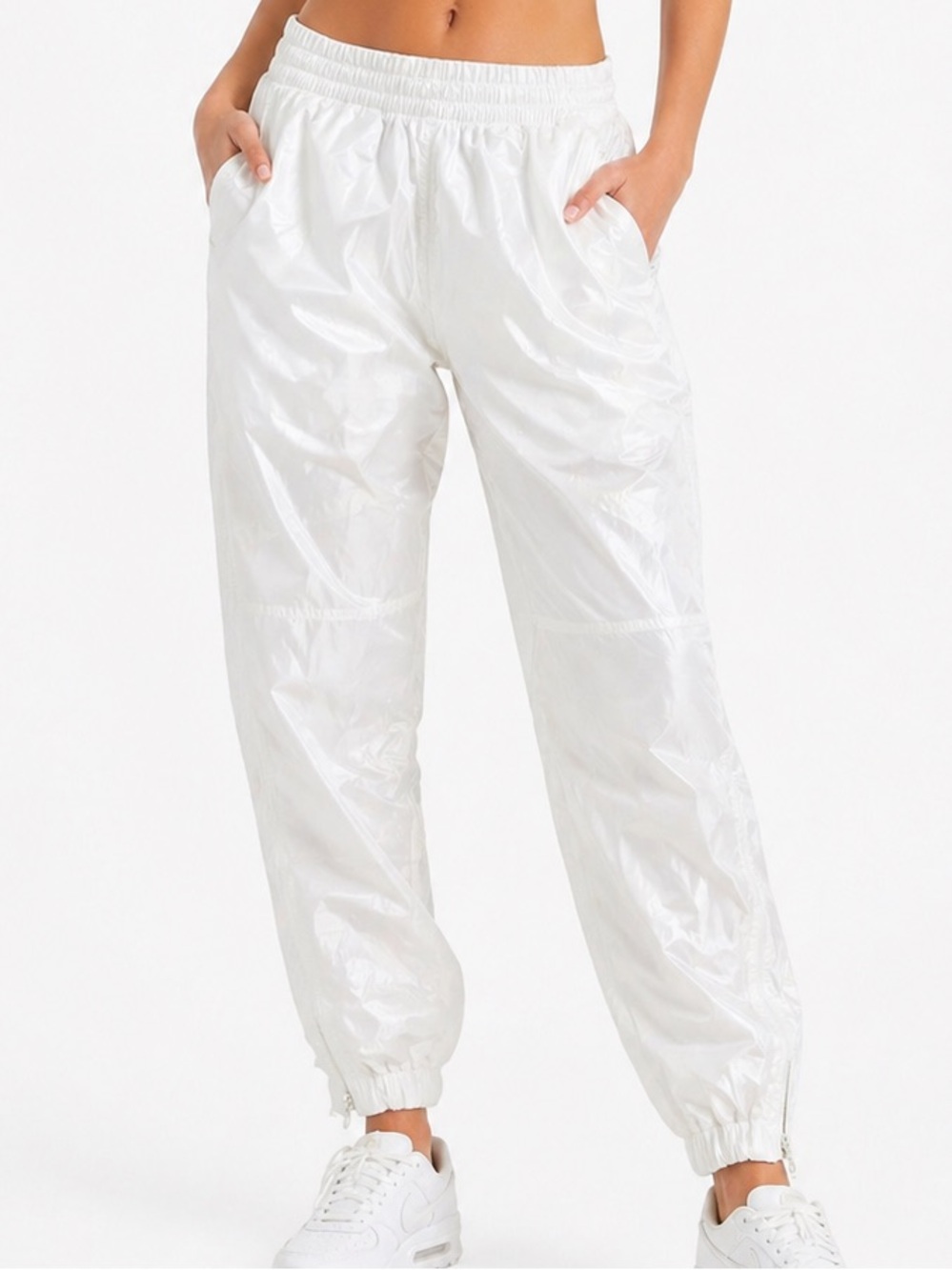 adidas White Shiny Track Pants Joggers